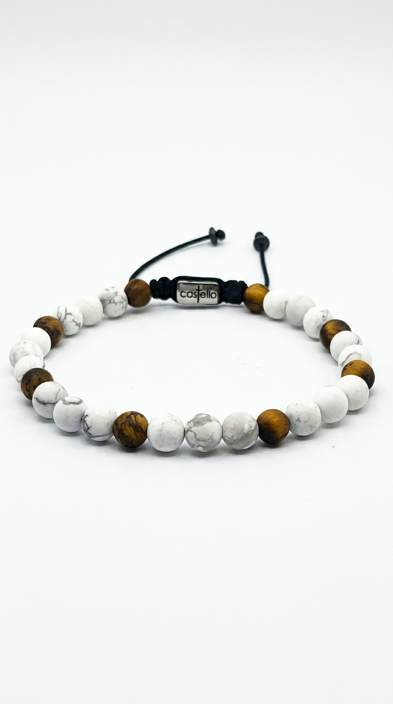 Howlite & Tiger's Eye Bracelet, Matte, 6mm | Castello Jewels