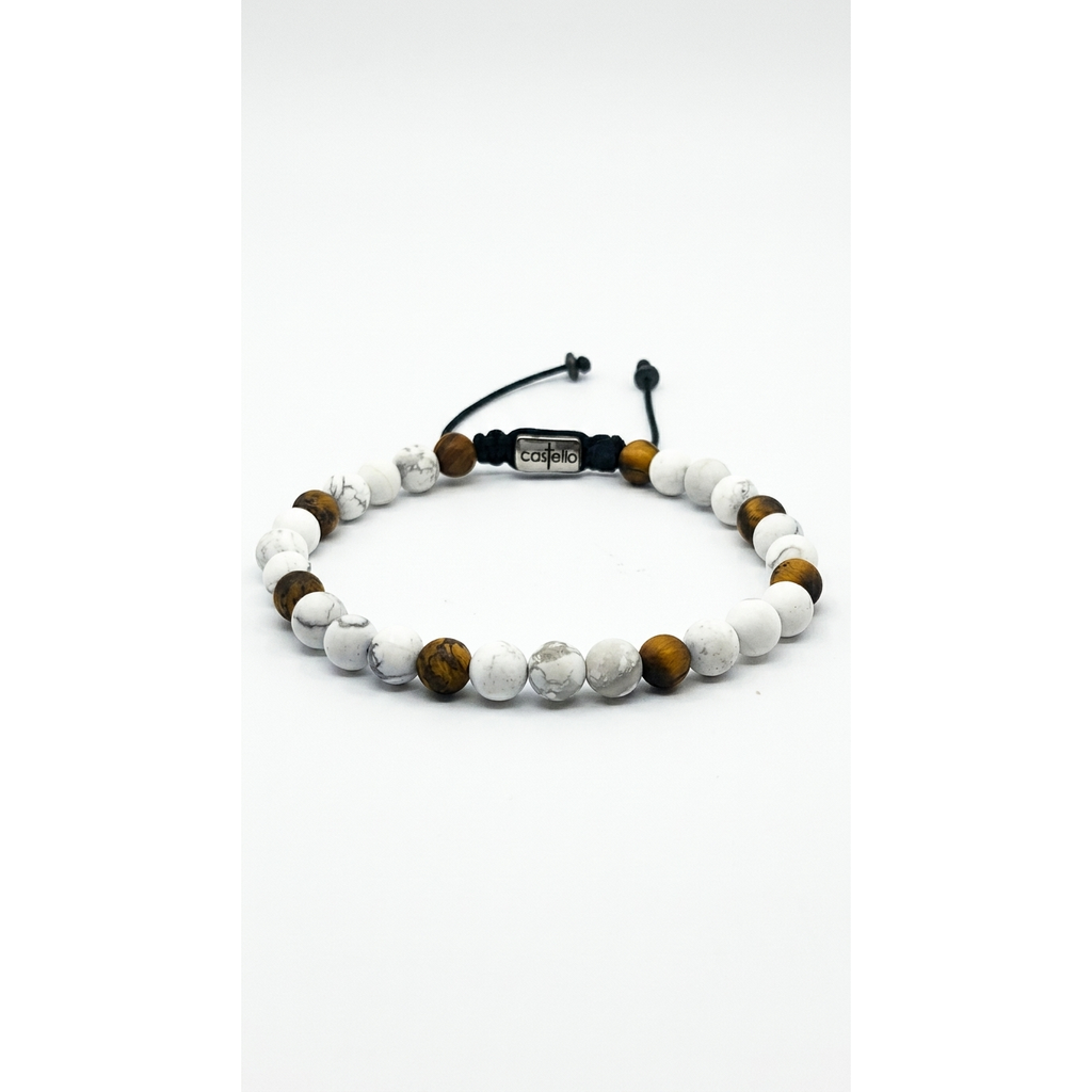 Howlite & Tiger's Eye Bracelet, Matte, 6mm | Castello Jewels
