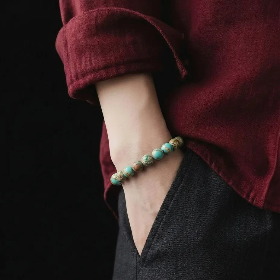 Jasper Turquoise Bracelet, 6mm, view 2 | Castello Jewels