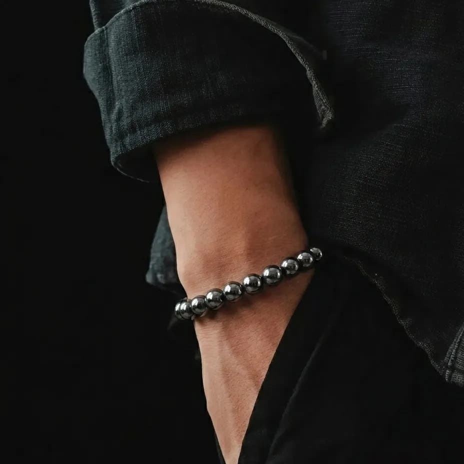 Hematite Beaded Bracelet, Water-Resistant, 6mm, view 2 | Castello Jewels