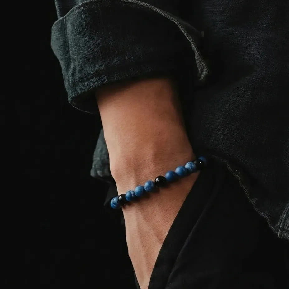 Sodalite & Onyx Bracelet, Polished, 6mm, view 2 | Castello Jewels