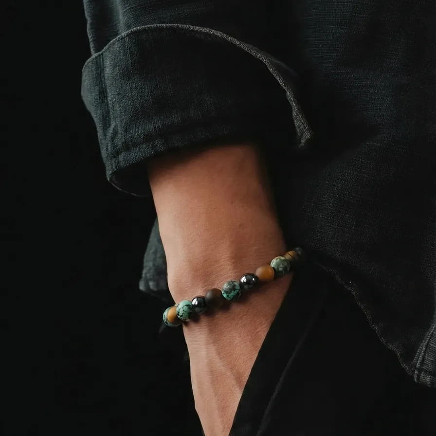 Hematite, African Turquoise & Tiger's Eye Bracelet, 6mm, view 2 | Castello Jewels