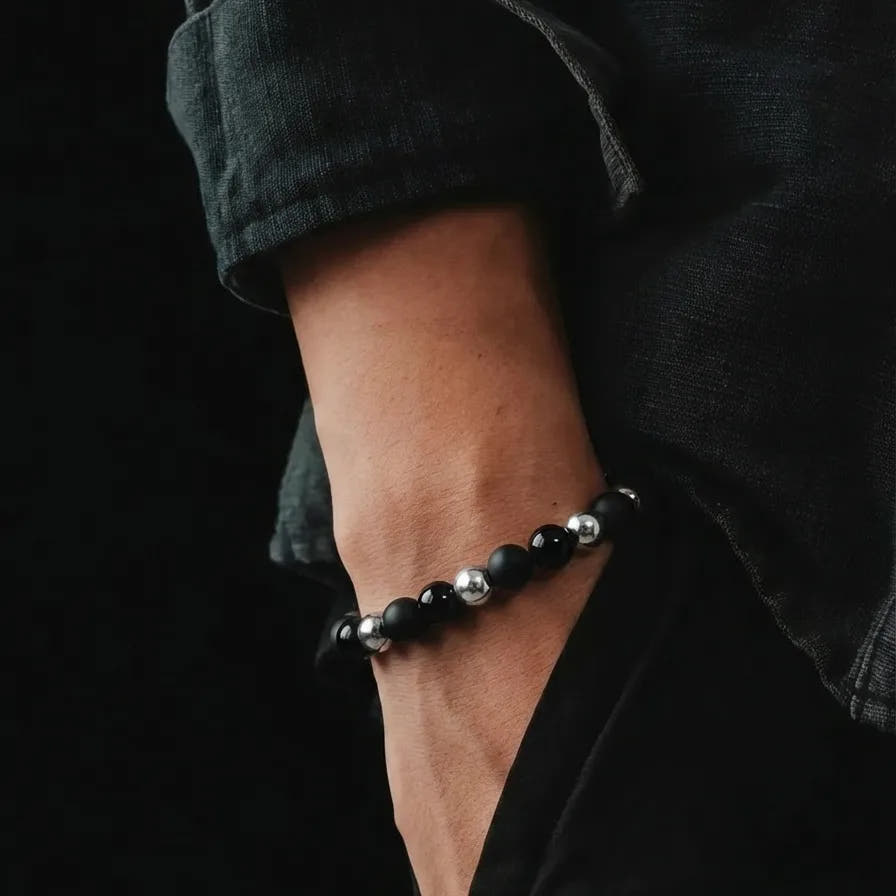 Onyx & Hematite Bracelet, Polish & Matte, 6mm, view 2 | Castello Jewels