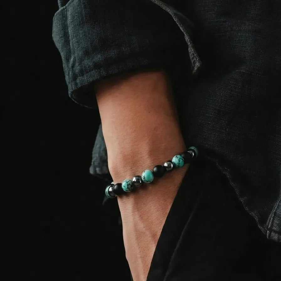 Onyx, Hematite & African Turquoise Bracelet, 6mm, view 2 | Castello Jewels