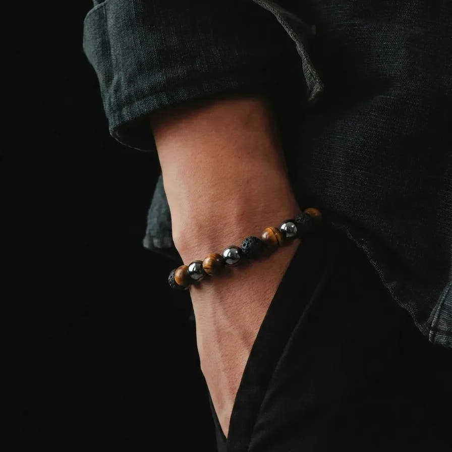 Hematite, Onyx & Tiger's Eye Bracelet · 6mm