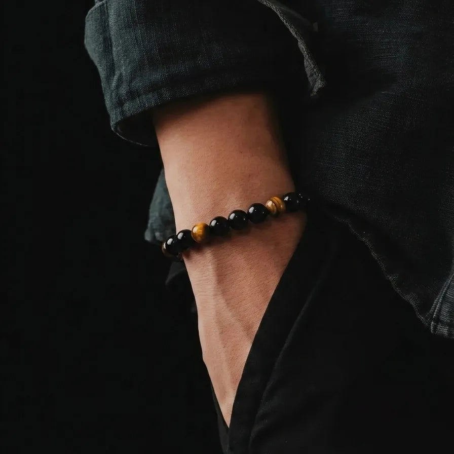 Onyx & Tiger's Eye Bracelet, Polished, 6mm, view 2 | Castello Jewels
