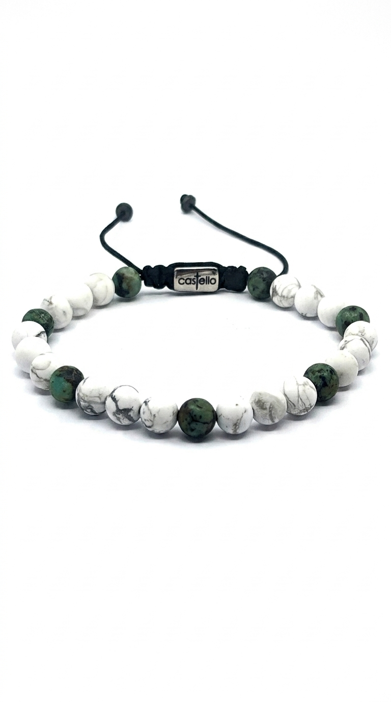 Howlite & African Turquoise Bracelet, Matte, 6mm | Castello Jewels