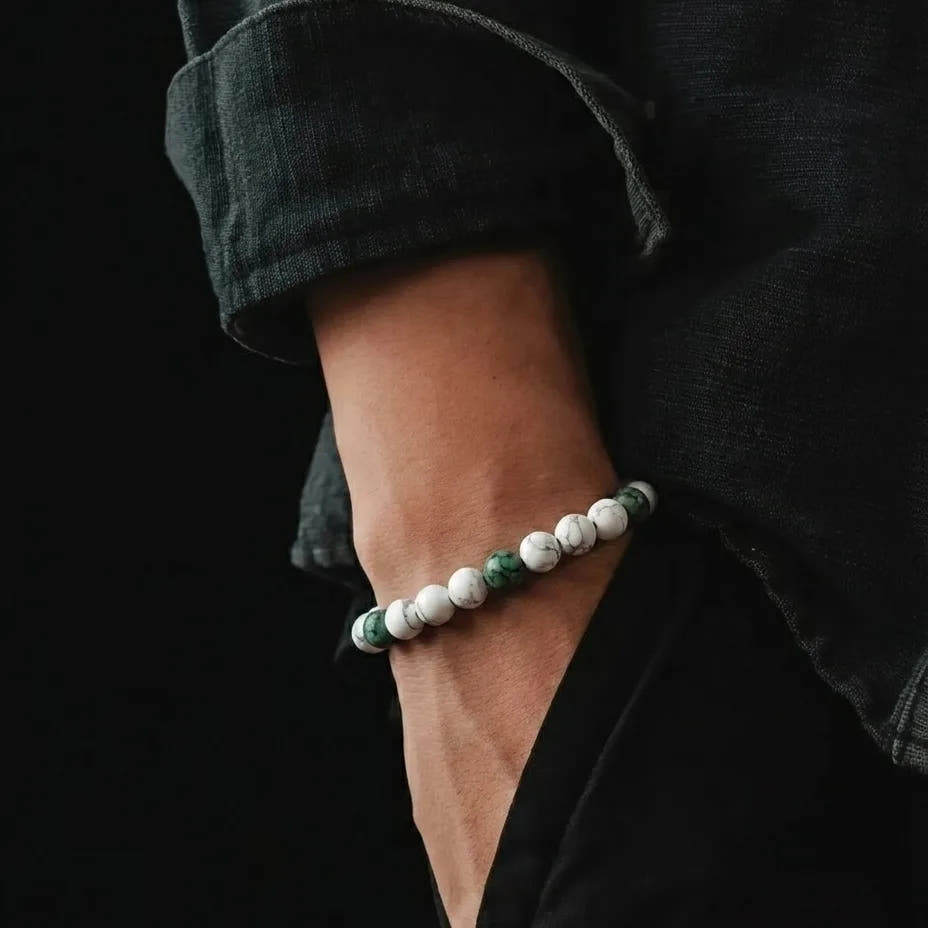 Howlite & African Turquoise Bracelet, Matte, 6mm, view 2 | Castello Jewels