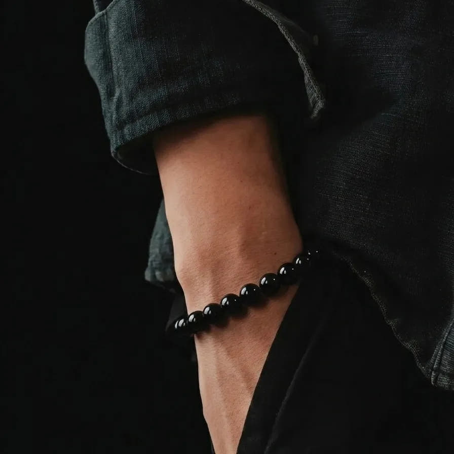 Polished Onyx Bracelet, Water-Resistant, 6mm, view 2 | Castello Jewels