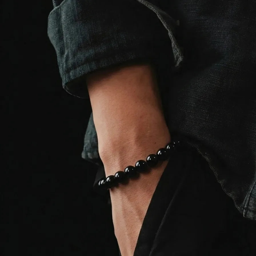 Polished Onyx Bracelet, Water-Resistant, 6mm, view 2 | Castello Jewels