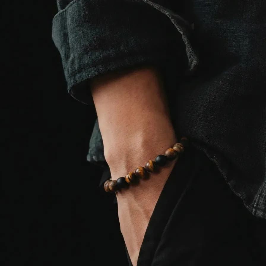Tiger's Eye & Onyx Unisex Bracelet, 6mm, view 2 | Castello Jewels