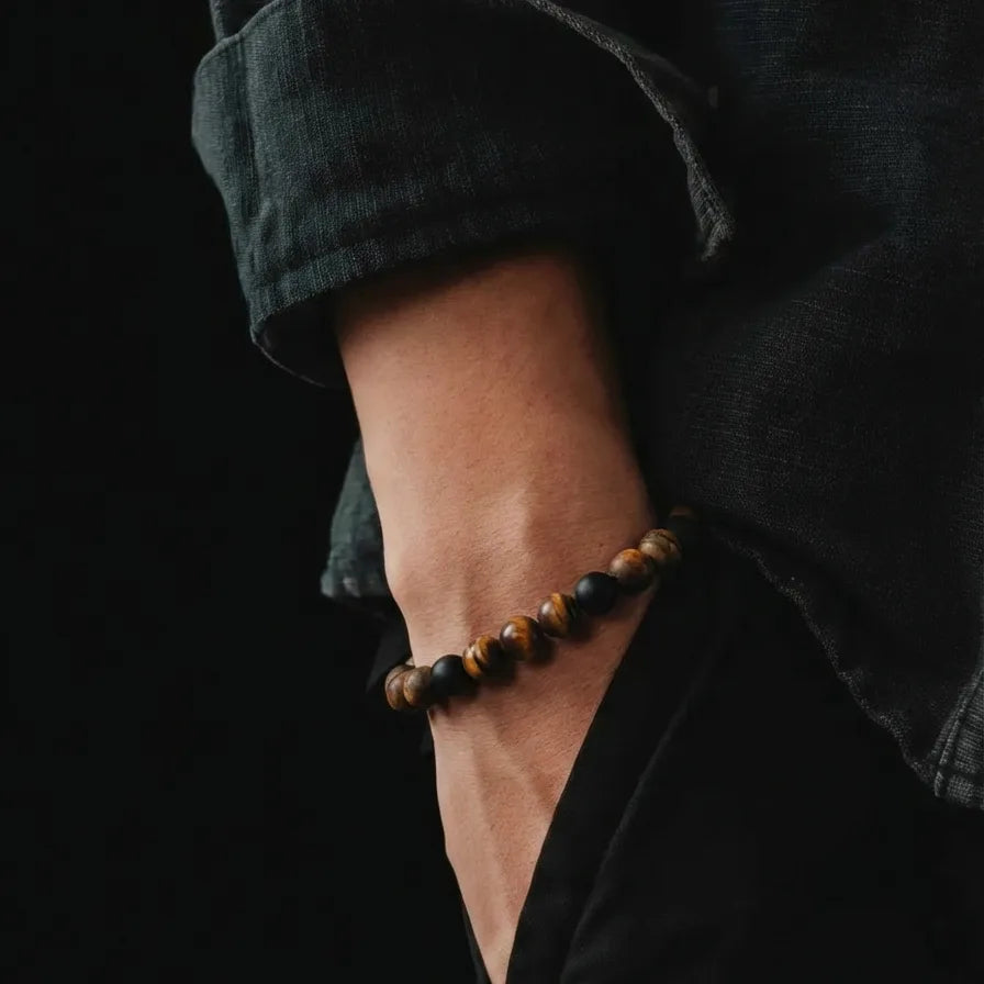 Tiger's Eye & Onyx Unisex Bracelet, 6mm, view 2 | Castello Jewels