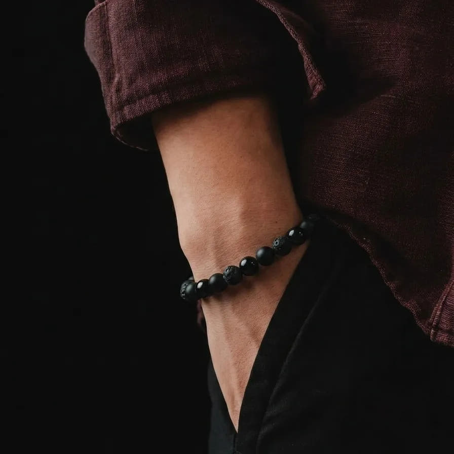 Onyx & Lava Bracelet, 6mm, view 2 | Castello Jewels