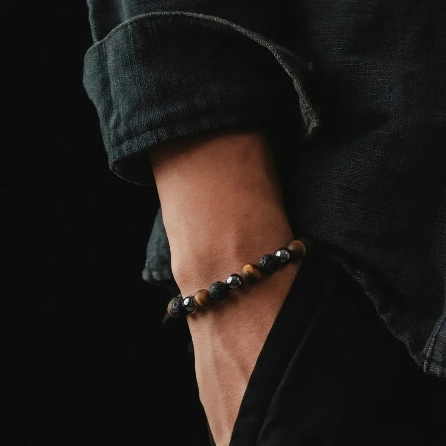 Hematite, Tiger's Eye & Lava Beaded Bracelet, 6mm, view 2 | Castello Jewels
