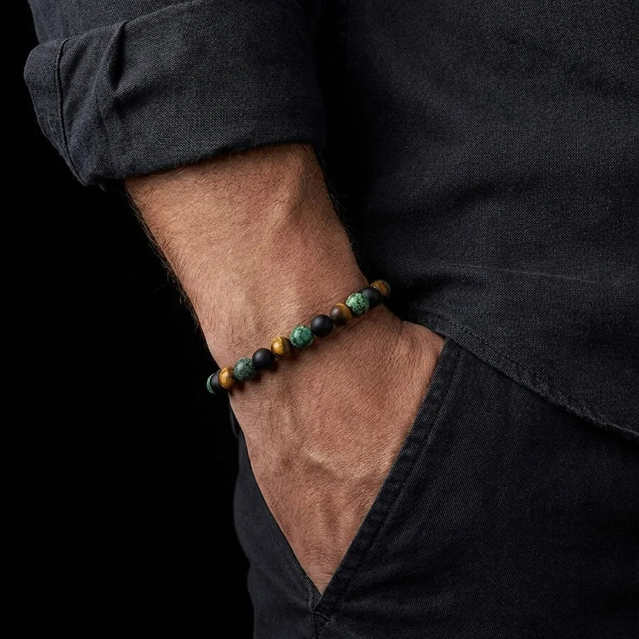Tiger's Eye, Onyx & African Turquoise Bracelet, 6mm, view 2 | Castello Jewels