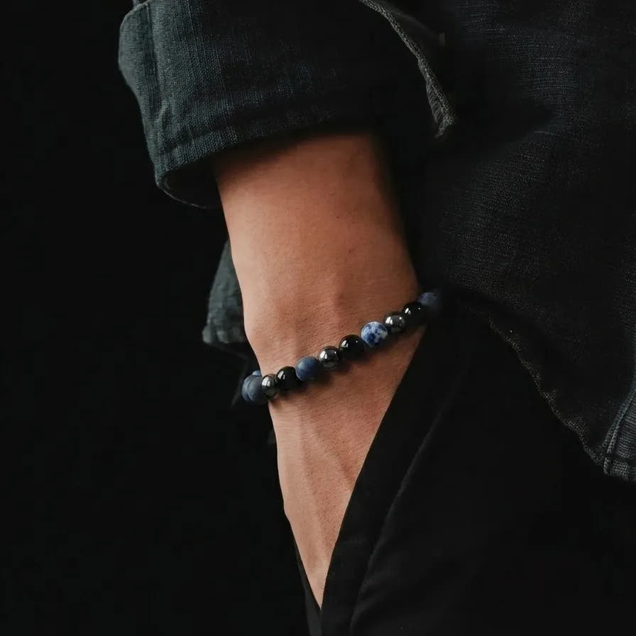 Sodalite, Onyx & Hematite Men's Bracelet, 6mm, view 2 | Castello Jewels