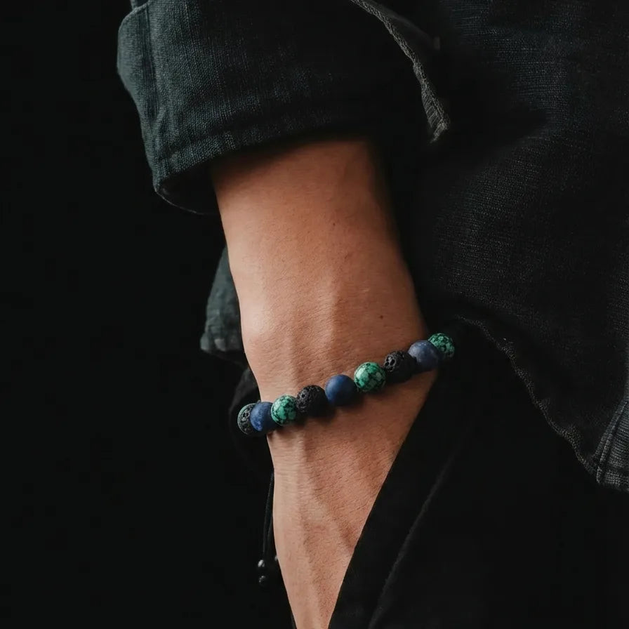 African Turquoise, Lava & Sodalite Boho Bracelet, 6mm, view 2 | Castello Jewels