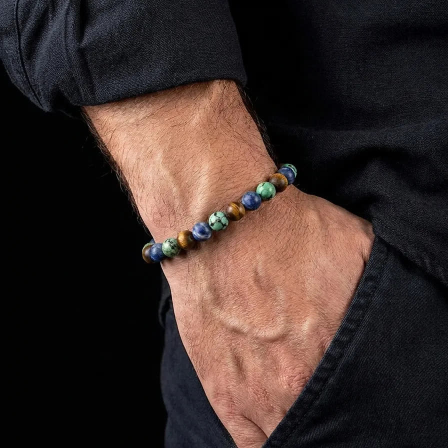 Tiger's Eye, African Turquoise & Sodalite Boho Bracelet, 6mm, view 2 | Castello Jewels