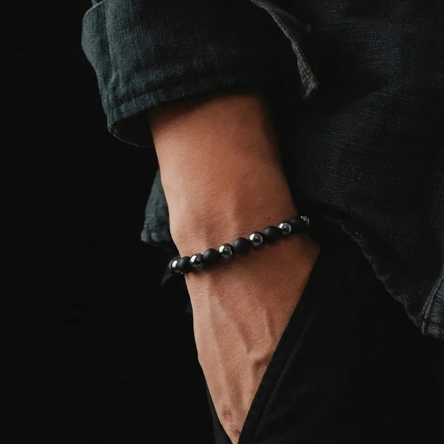 Hematite & Onyx Men's Bracelet, 6mm, view 2 | Castello Jewels