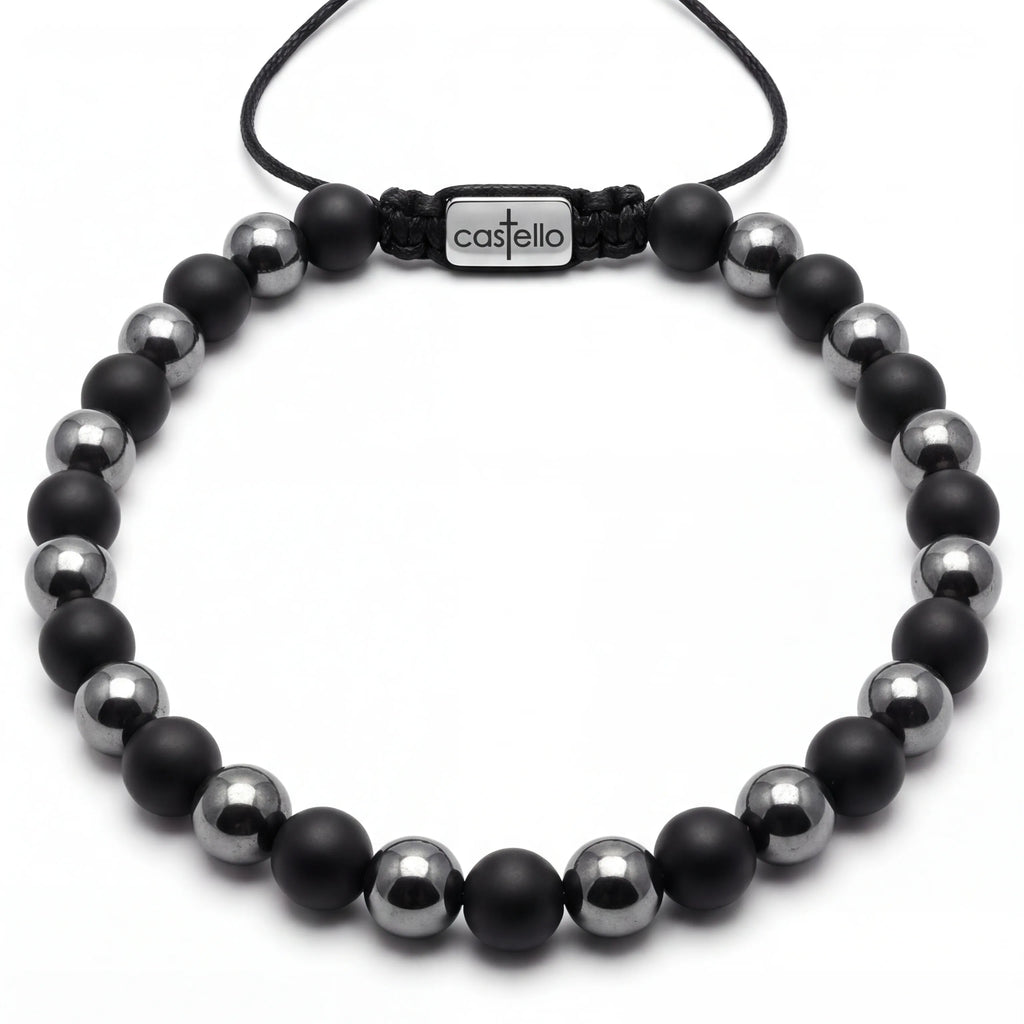 Hematite & Onyx Men's Bracelet, 6mm | Castello Jewels