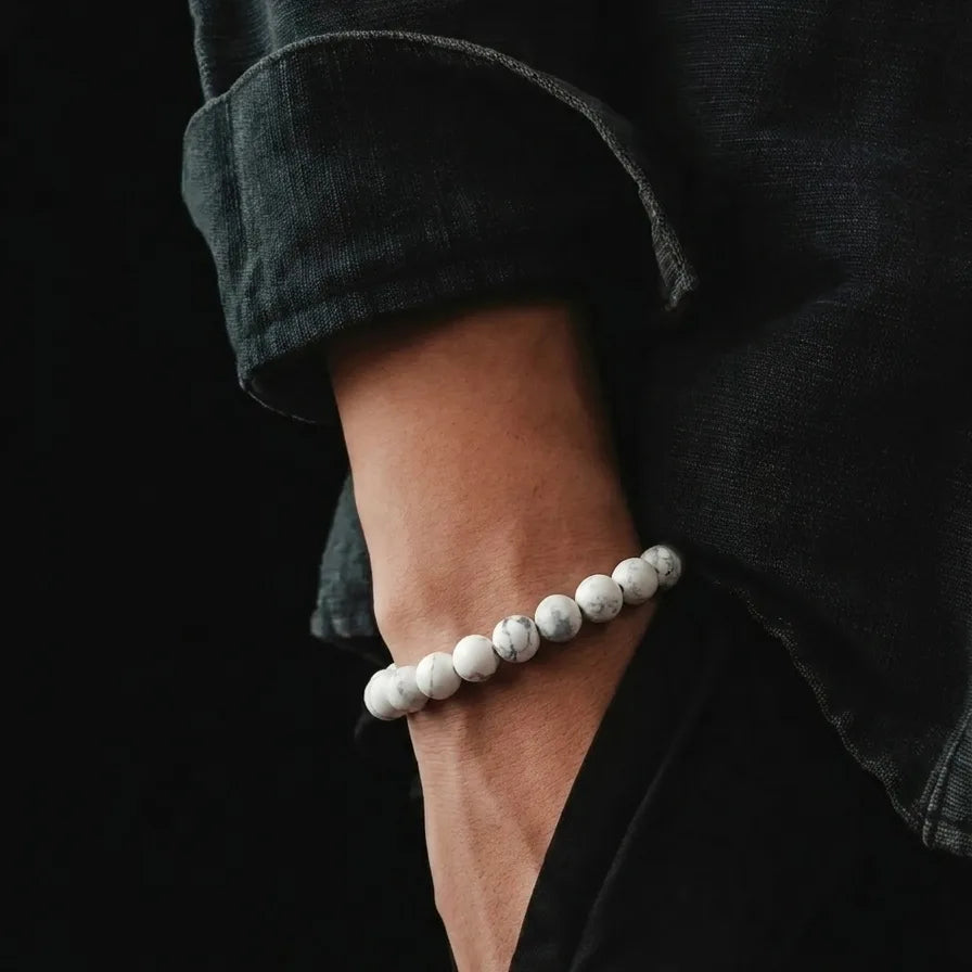 Matte Howlite Bracelet, 6mm, view 2 | Castello Jewels