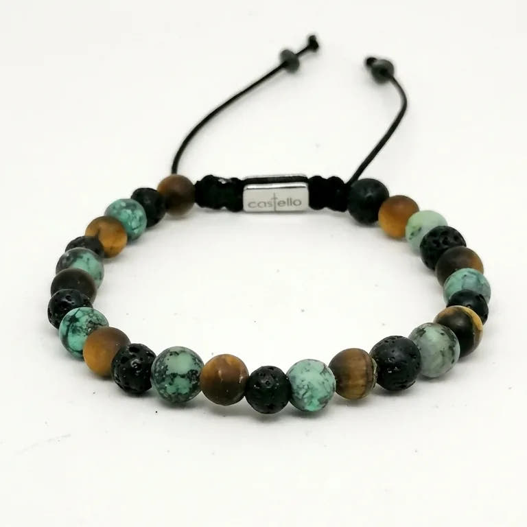 Tiger's Eye, African Turquoise & Lava Bracelet, 6mm | Castello Jewels