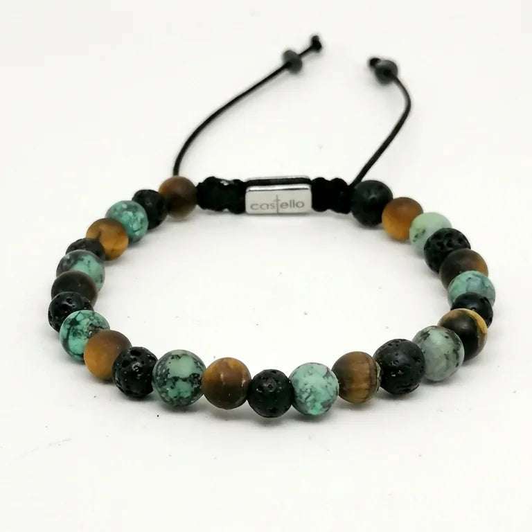 Tiger's Eye, African Turquoise & Lava Bracelet, 6mm | Castello Jewels