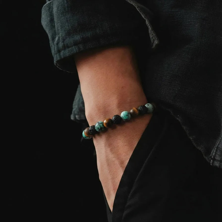 Tiger's Eye, African Turquoise & Lava Bracelet, 6mm, view 2 | Castello Jewels