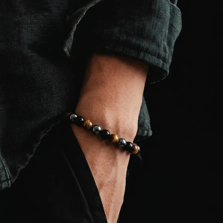 Tiger's Eye, Onyx & Hematite Gemstone Bracelet, 6mm, view 2 | Castello Jewels