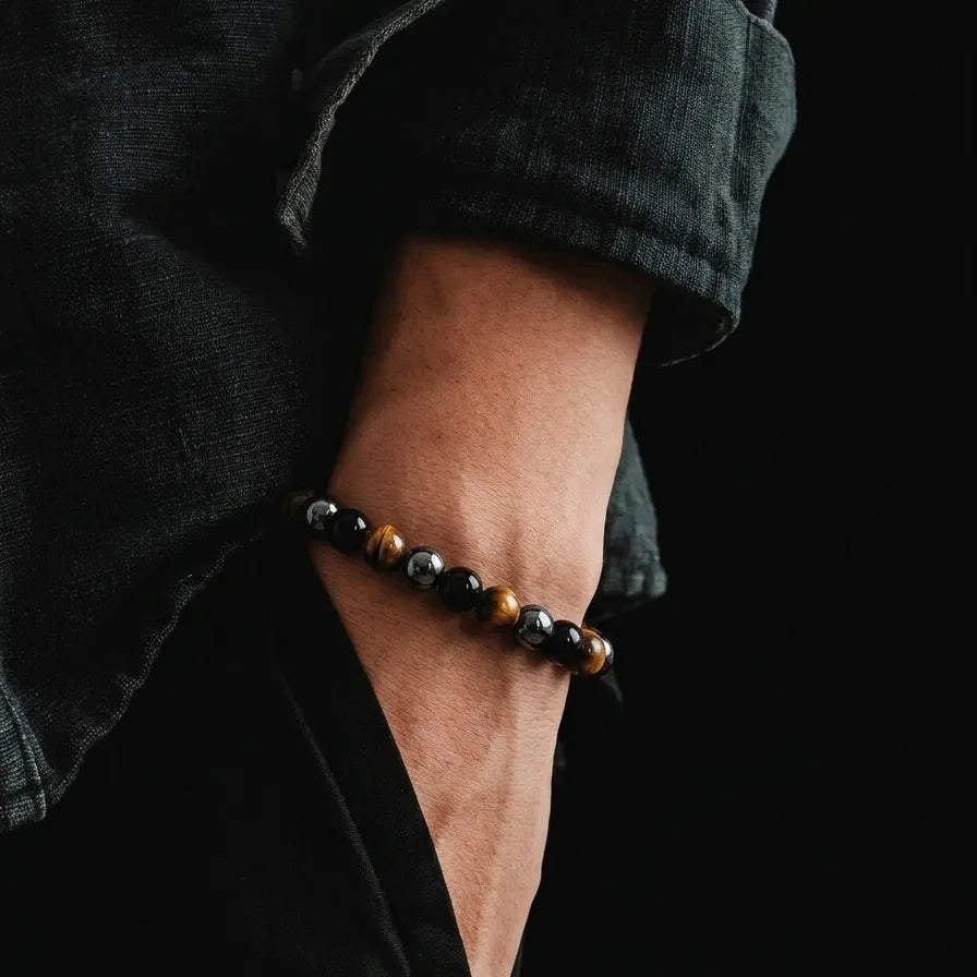 Tiger's Eye, Onyx & Hematite Gemstone Bracelet, 6mm, view 2 | Castello Jewels