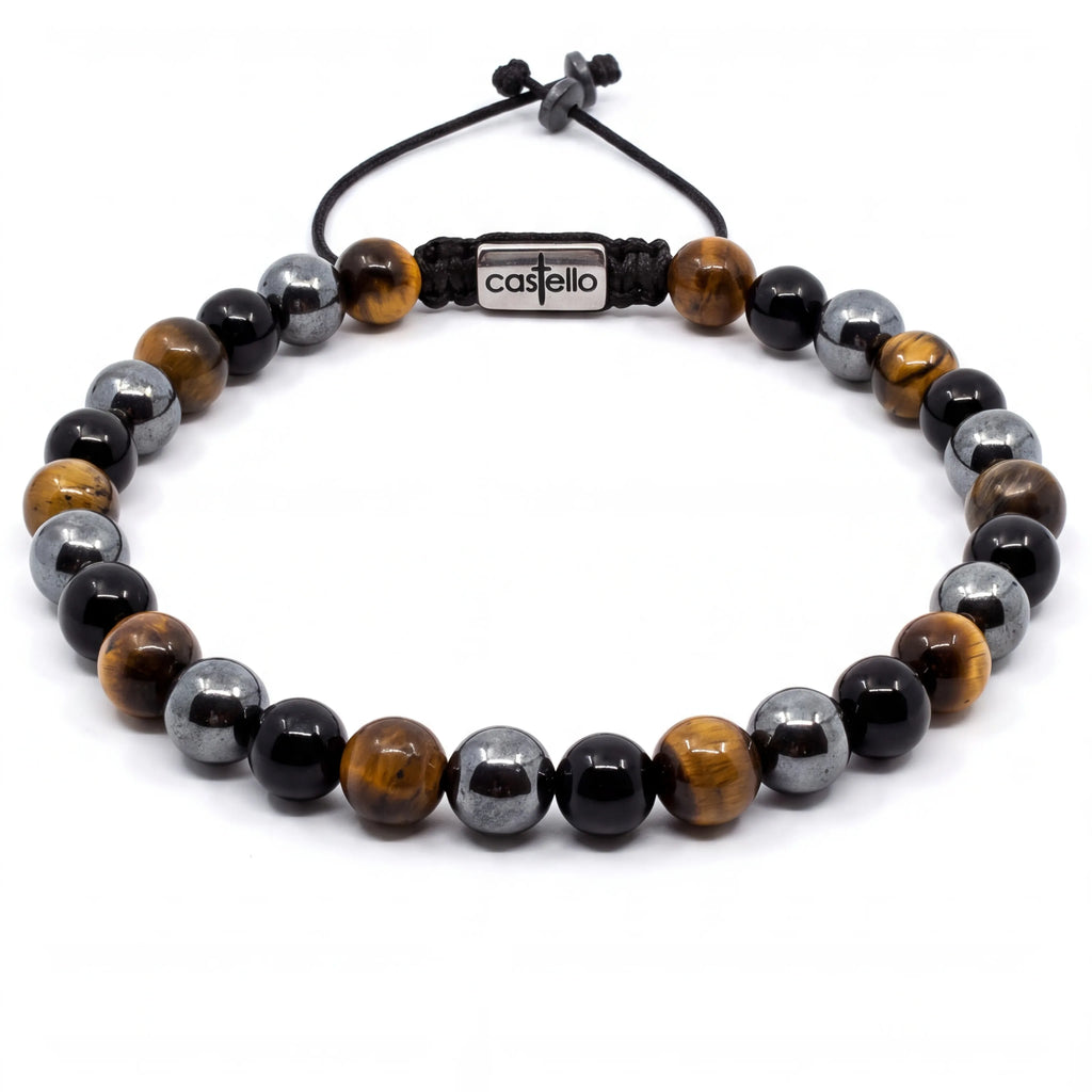 Tiger's Eye, Onyx & Hematite Gemstone Bracelet, 6mm | Castello Jewels