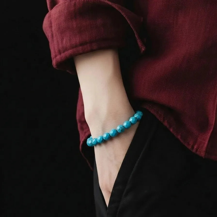Turquoise Beaded Bracelet, Sterling Silver, 6mm, view 2 | Castello Jewels