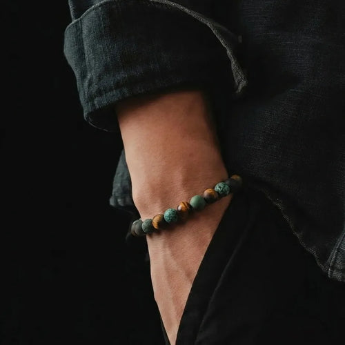 African Turquoise & Tiger's Eye Bracelet, 6mm, view 2 | Castello Jewels