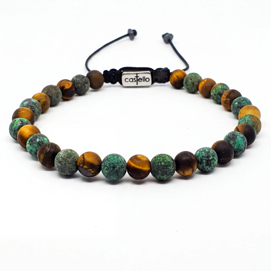 African Turquoise & Tiger's Eye Bracelet, 6mm | Castello Jewels
