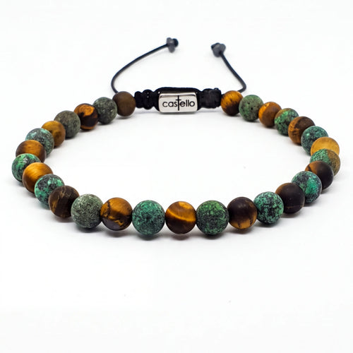 African Turquoise & Tiger's Eye Bracelet, 6mm | Castello Jewels