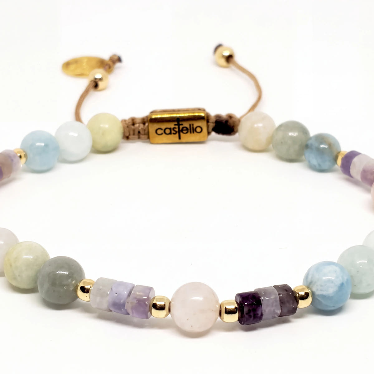 Mixed Gemstone Gold-Plated Bracelet, Sterling Silver, 6mm | Castello Jewels
