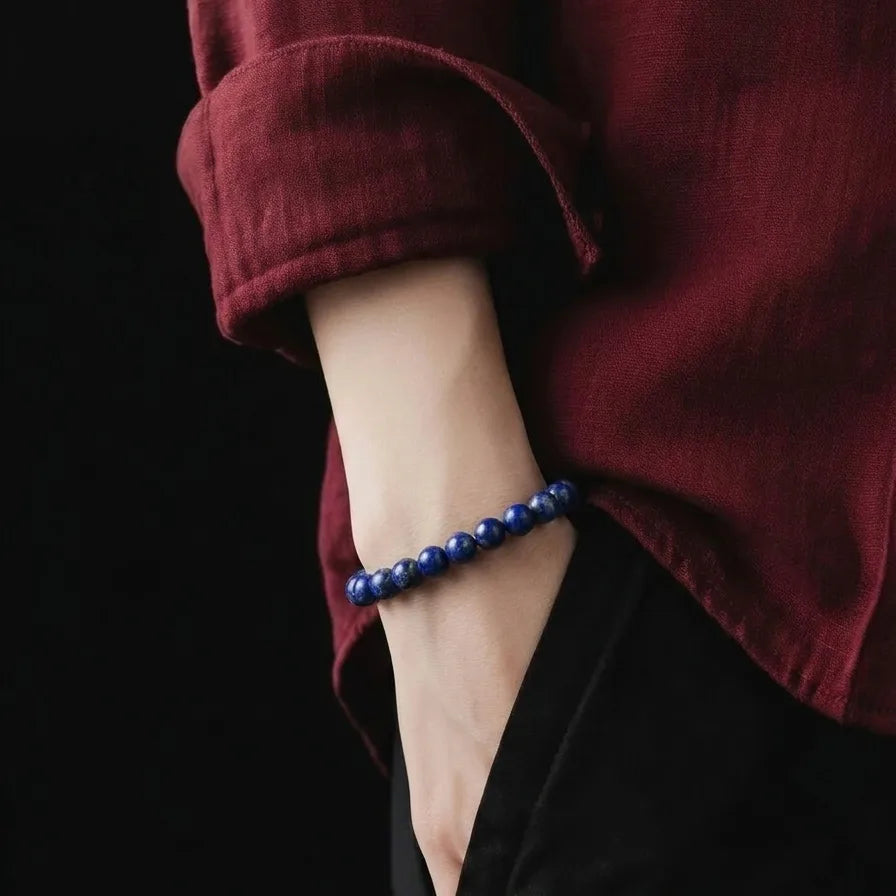 Lapis Lazuli Unisex Bracelet, 6mm, view 2 | Castello Jewels