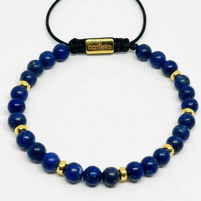 Minimal Gold-Plated Lapis Lazuli Sterling Silver Bracelet, 6mm | Castello Jewels