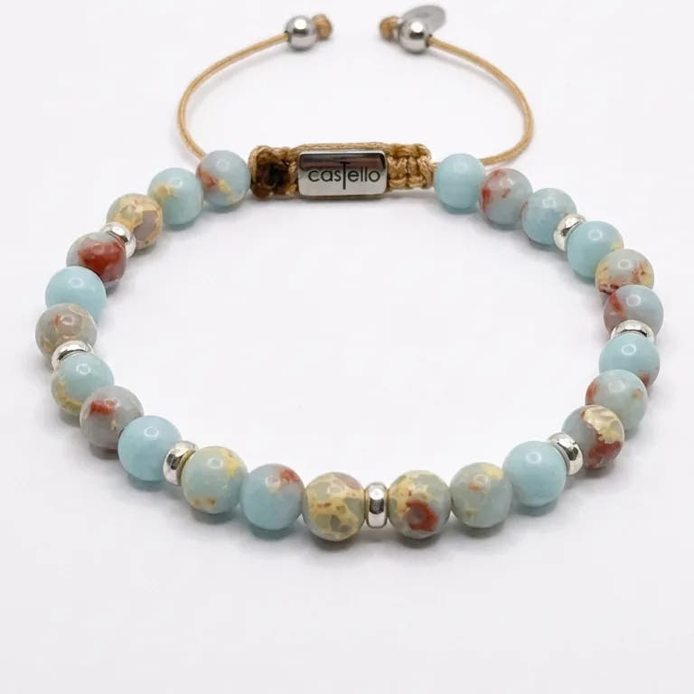 Minimal Snakeskin Jasper Sterling Silver Bracelet, 6mm | Castello Jewels
