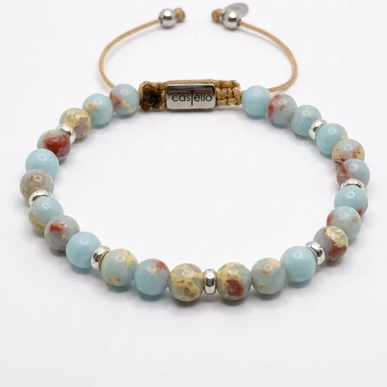 Minimal Snakeskin Jasper Sterling Silver Bracelet, 6mm | Castello Jewels