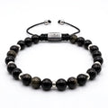 Minimal Polished Obsidian Rondel Sterling Silver Bracelet, 6mm | Castello Jewels
