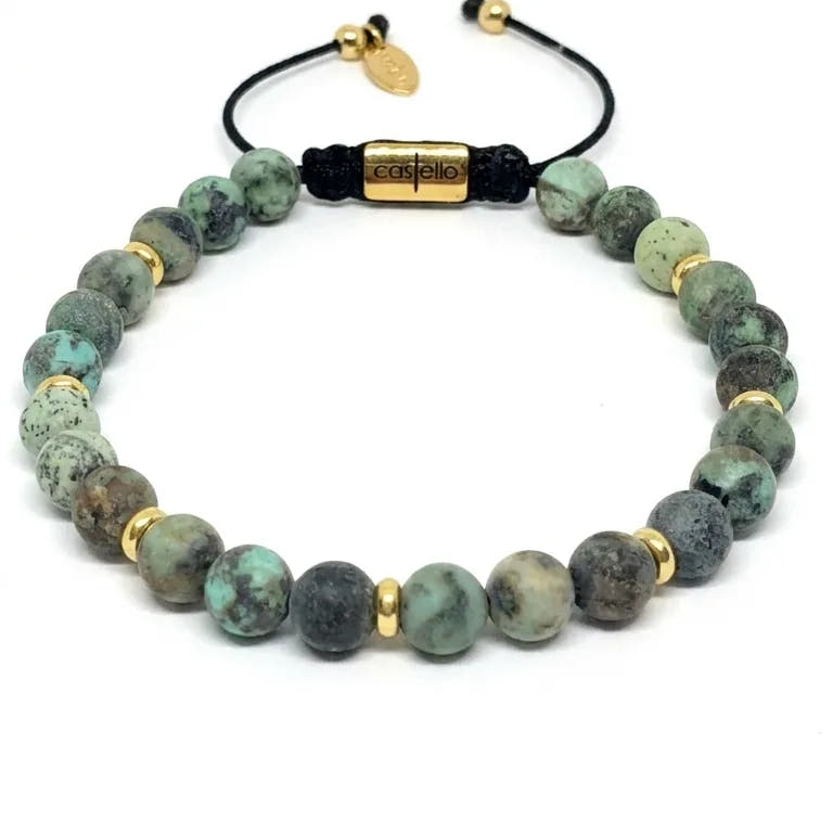 Minimal Gold-Plated African Turquoise Rondel Bracelet, 6mm | Castello Jewels