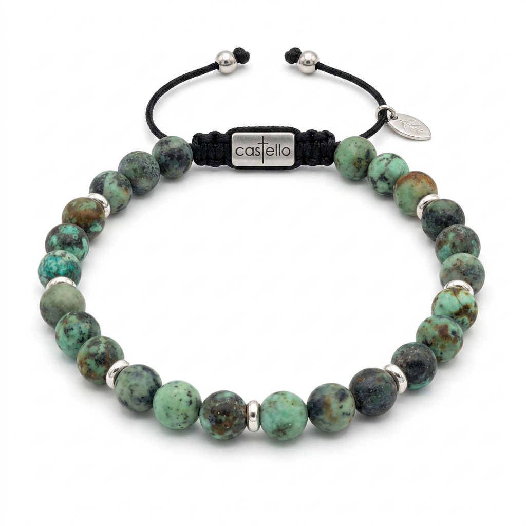 Minimal Africa Stone Rondel Sterling Silver Bracelet, 6mm | Castello Jewels