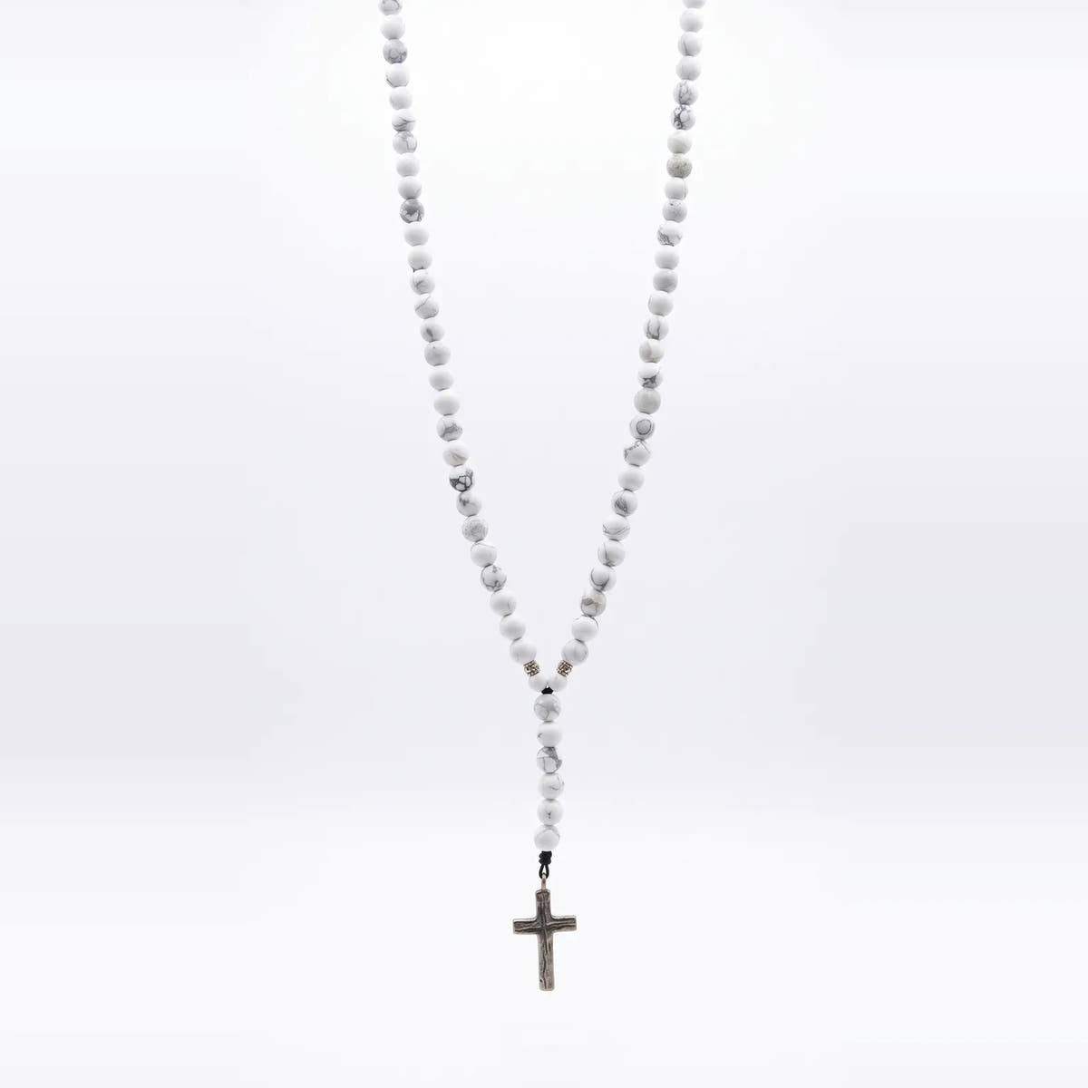 Howlite Rosary Necklace, Sterling Silver · 6mm