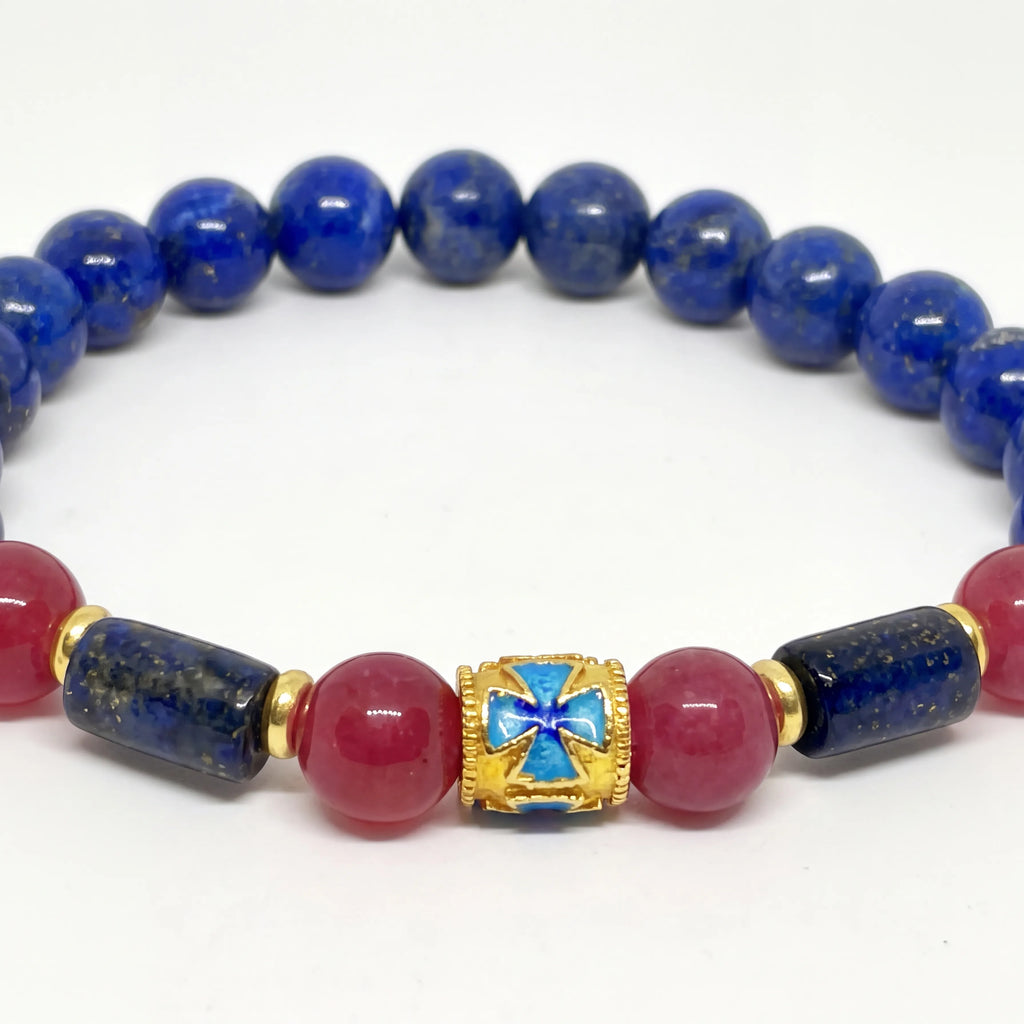 Aegean Gold-Plated Enamel Cross Bracelet, Lapis & Jasper, 8mm | Castello Jewels
