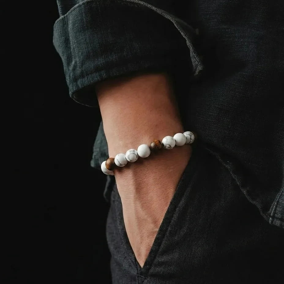 Howlite & Tiger's Eye Stacking Bracelet, 8mm, view 2 | Castello Jewels
