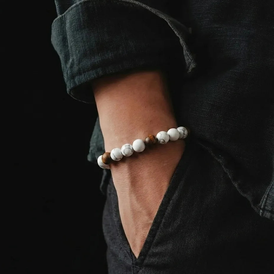 Howlite & Tiger's Eye Stacking Bracelet, 8mm, view 2 | Castello Jewels