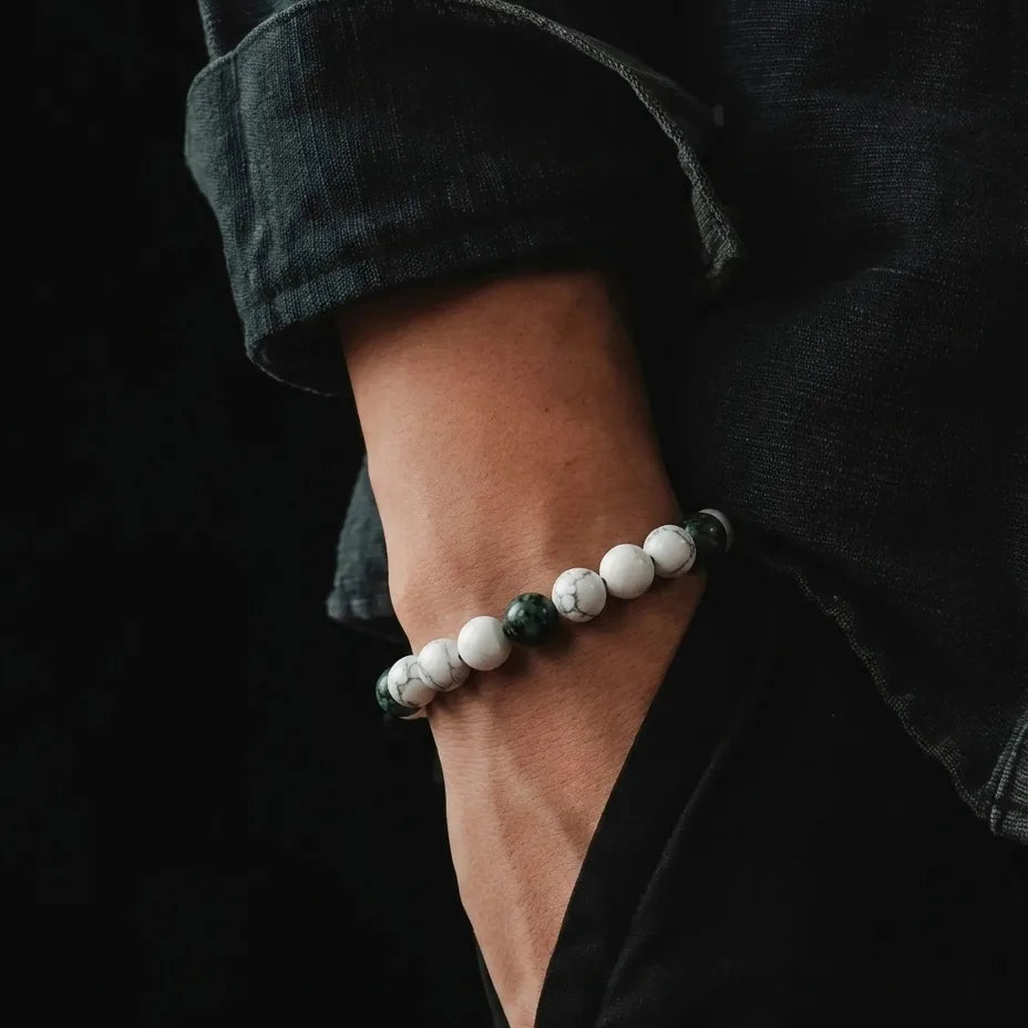 Howlite & African Turquoise Beaded Bracelet, 8mm, view 2 | Castello Jewels