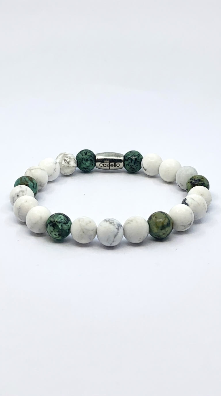 Howlite & African Turquoise Beaded Bracelet, 8mm, view 3 | Castello Jewels