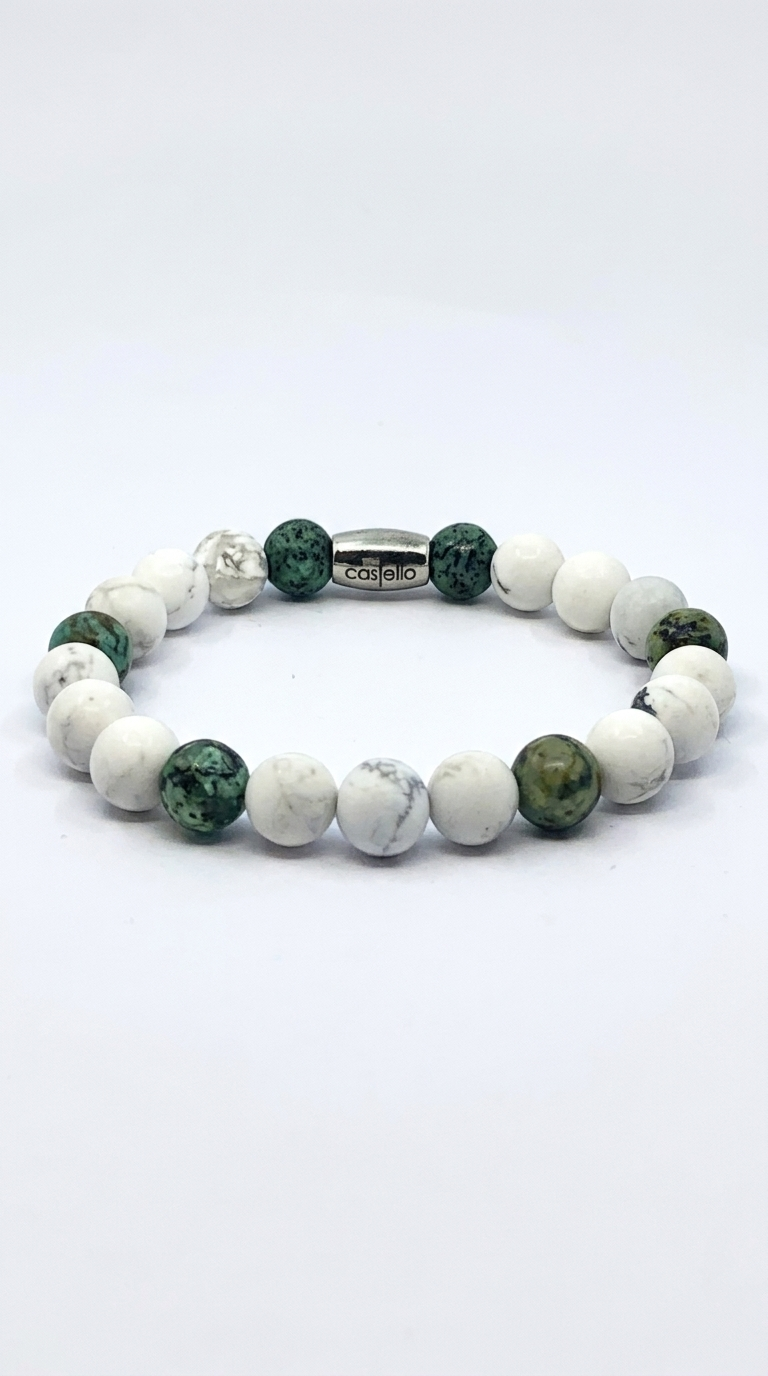 Howlite & African Turquoise Beaded Bracelet, 8mm, view 3 | Castello Jewels